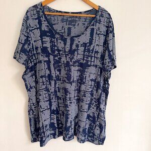 Woman Blue Short Sleeve V Neck Pullover Burnout T Shirt Plus Size 4X